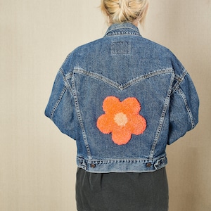 Vintage Levi&#39;s Denim Jacket with Tufted Red Flower
