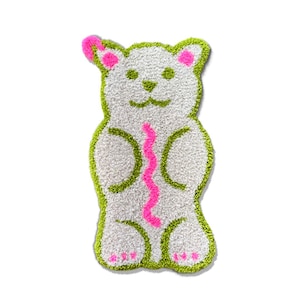 Fuzzy Bear Rug, accent rug, gift for a guy, gift for a girl, white, green, pink, gummy bear image 1