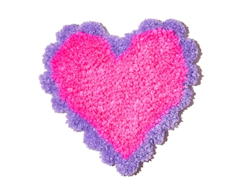 Pink and purple tufted heart mug rug, coaster, present, gift, handmade