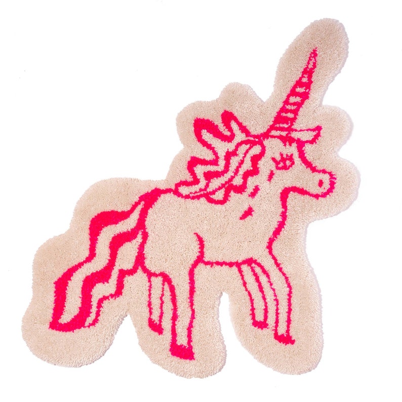 Sad Magical Unicorn Tufted Rug, Pink, gift, present image 1