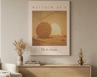 ¡Ha resucitado! Lienzo decorativo de Pascua / Tema de la resurrección de Jesús en la tumba vacía