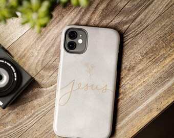 Etui na telefon z napisem „Jezus” | Etui na telefon z imitacją marmuru i motywem chrześcijańskim