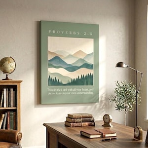 Proverbios 3:5 Montañas Lienzo Arte de Pared | Versículo Bíblico Escritura Decoración de Pared