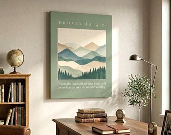 Proverbios 3:5 Montañas Lienzo Arte de Pared | Versículo Bíblico Escritura Decoración de Pared