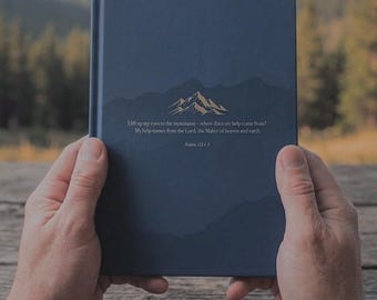 Dziennik modlitw z Pismem Świętym | Psalm 121, minimalistyczny notatnik w twardej oprawie | Prezent dla pastorów