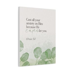 1 Pedro 5:7 Cuadro con versículo bíblico / Decoración de pared con acuarela y motivos vegetales imagen 6