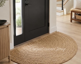 Natural Jute Half Moon Doormat - Semi Circle Area Rug, Handwoven Half Round Rug, Boho Entryway Mat, Eco-Friendly Welcome Mat, Custom Sizes