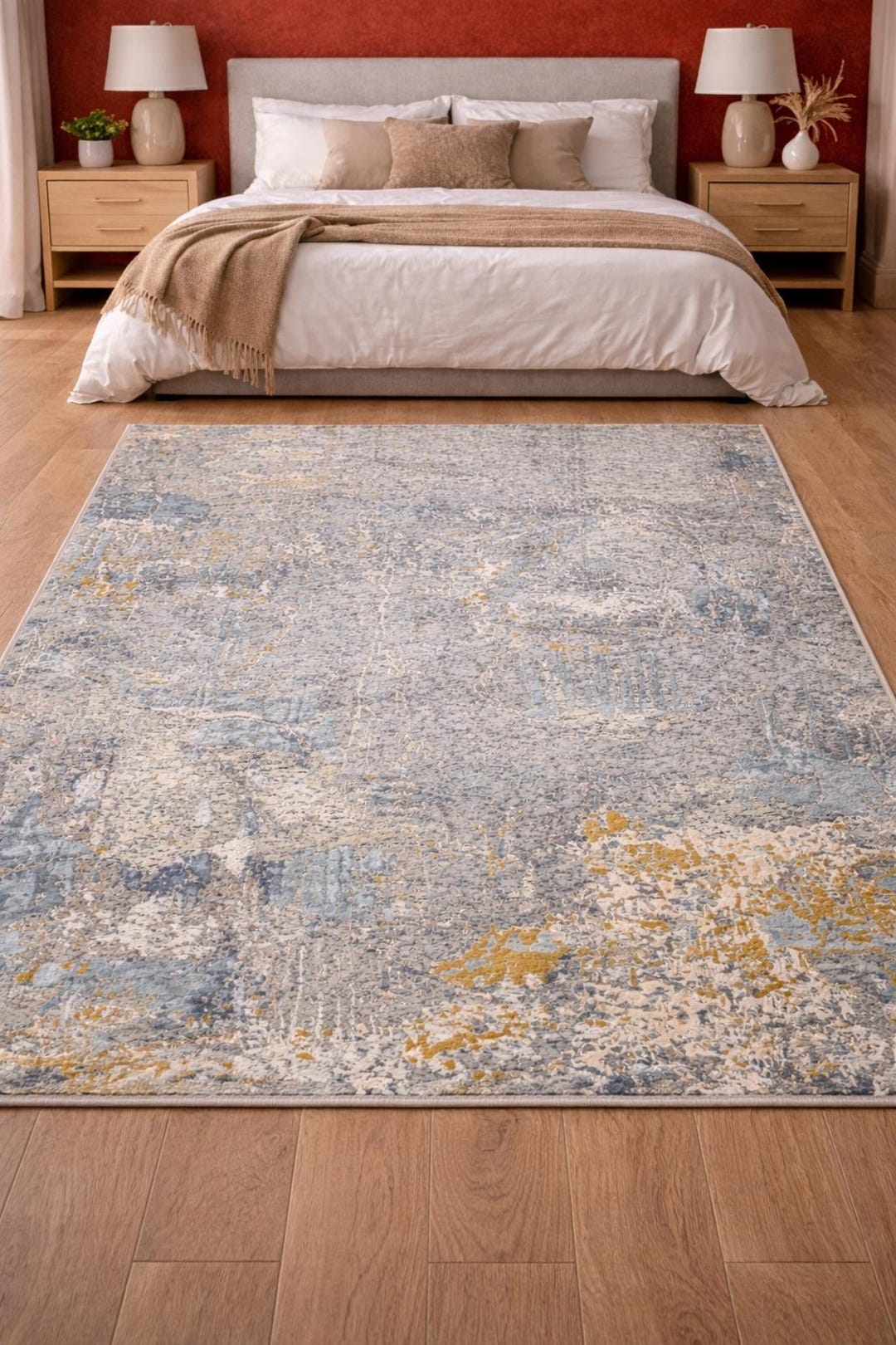 Hand-knotted Wool Area Rug, Neutral Abstract Loop Pile Carpet ...