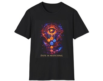 Koszulka Eye of Fate Dice | Koszulka fantasy RPG | Koszulka Cosmic Gamer | Odzież do gier fabularnych | Koszulka Mystical Fantasy Art