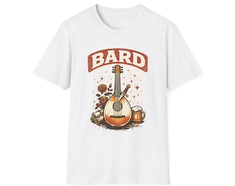 Koszulka Bard RPG | Koszulka retro dla gracza planszowego | Koszulka klasy DnD Bard | Koszulka z muzyką fantasy w stylu vintage | Prezent do gry fabularnej