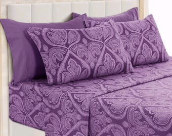 Juego de sábanas de 6 piezas con bolsillo profundo, serie 1800, microfibra, confort, estampado paisley.