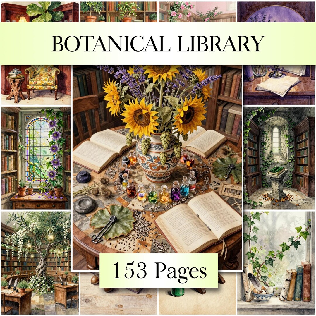 Botanical Library Examples Botanical Library Vintage Illustrations – 153 Printable Junk Journal ...