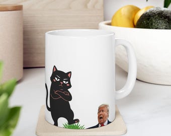 Cat Anti Trump Mug - Sarcastic Trump Meme Coffee Cup - Grumpy Cat Political Satire Gift - Liberal Humor Ceramic Mug - Trump Reaction Parody