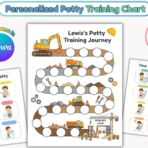 Construction Potty Training Chart, Toddler Visual Toilet Routine, Editable Truck Reward System (Digital Download)