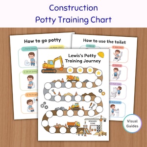 Construction Theme Potty Training Reward Chart, Toilet Training Guide, Printable Toddler Boy Visual Schedule