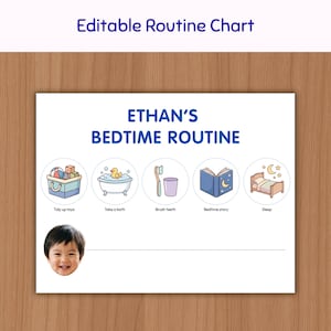 Tabla de rutinas para niños pequeños imprimible, horario visual para niños, rutina diaria de la mañana y la hora de dormir, recorte de cara