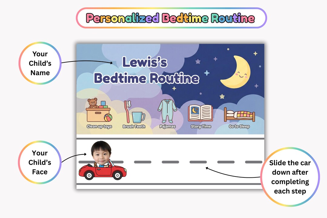 Personalised Bedtime Routine Chart Personalized Bedtime Routine Chart for Toddlers, Interactive Slider ...