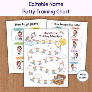 Unicorn Potty Training Chart, Printable Toddler Girl Toilet Visual Schedule, Editable Rainbow Reward System