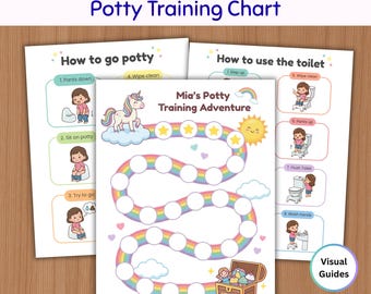 Unicorn Potty Training Chart, Printable Toddler Girl Toilet Visual Schedule, Editable Rainbow Reward System