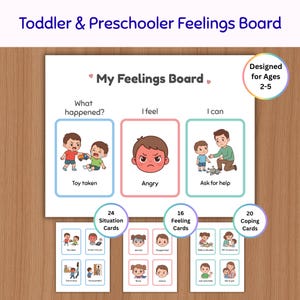 Feelings Board for Toddler and Preschooler, Kids Emotion Regulation Chart, Calm Down Corner Printable