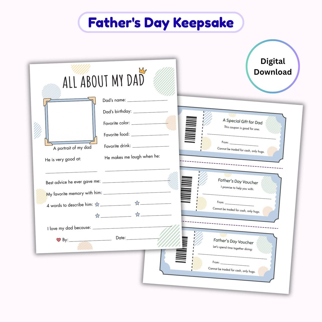 All About My Dad Printable, Fathers Day Questionnaire, Kids Coupon Gift ...