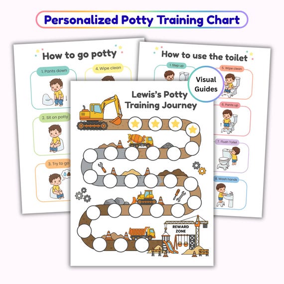Construction Potty Training Chart, Printable Toddler Boy Toilet Visual Schedule, Editable Truck Reward System