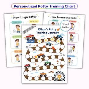 Monster Truck Potty Training Chart, Printable Toddler Boy Visual Toilet Steps, Editable Reward System