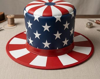 Handmade Leather Uncle Sam Top Hat, Fourth of July Cosplay Patriotic Costume