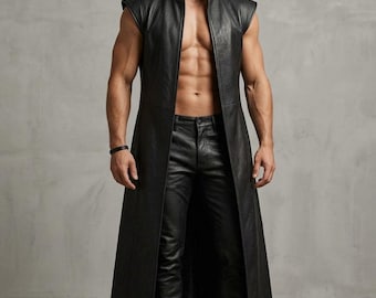 Trench da uomo senza maniche in pelle / Gilet lungo punk gotico