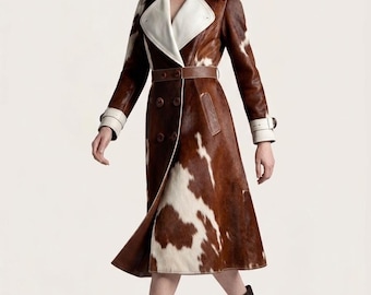 Cowhide Trench Coat, Real Pony Hair Leather Jacket, Long Ponyhair Duster
