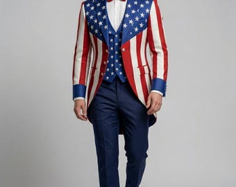 Leather 4th of July Costume Uncle Sam American Flag Tailcoat Suit