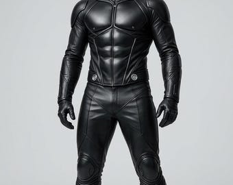 Futuristisk bepansrad svart läderdräkt - Taktisk biker-cosplayjumpsuit för män