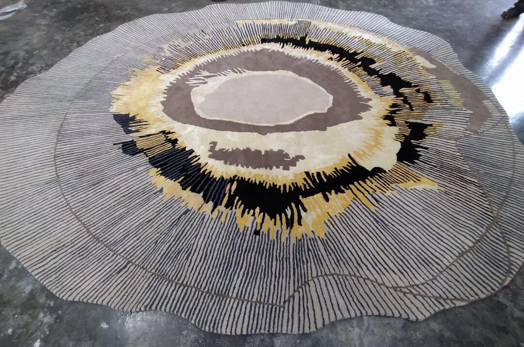 Gold Geode Rug Luxury Abstract Sunburst Round Wool Rug - Large Hand Tufted Geode ...