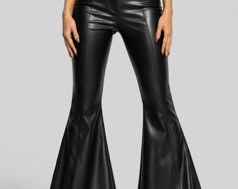 Black Leather Flare Pants: High Waisted Faux Leather Bells