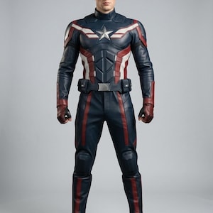 captain america costume, luxury superhero suit, cinematic cosplay replica, avengers leather uniform, steve rogers outfit, winter soldier suit, high quality comic con gear, tactical hero outfit, realistic halloween costume, custom superhero leather, tailored cosplay suit, movie accurate replica, professional cosplay gear, endgame suit replica