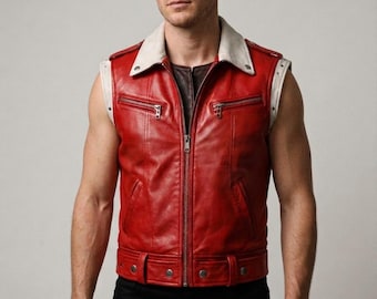 Halloween Costume Terry Bogard Red Leather Vest - Star Fighter Cosplay - Men's Gift
