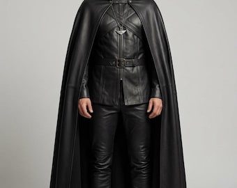 Men's Black Leather Hooded Cloak – Fantasy Cosplay Warrior Cape