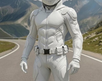 Custom All-White Batman Style Motorcycle Racing Suit - Leather Armor Gear