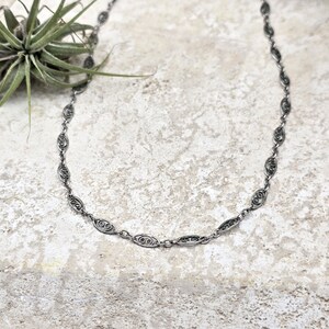 Sterling Silver Filigree Scroll Link Chain Necklace 19.5"