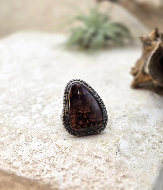 Fire Agate Sterling Silver Ring Size 6 Beaded Bez… - image 13