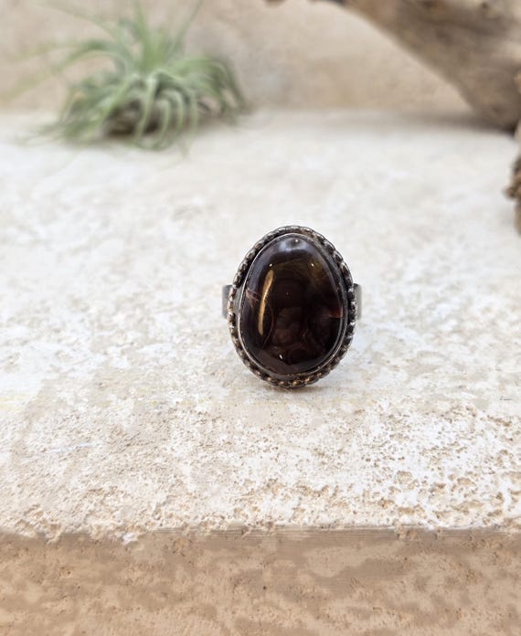 Fire Agate Sterling Silver Ring, Southwestern Han… - image 6