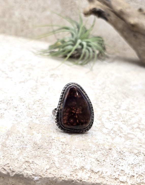 Fire Agate Sterling Silver Ring Size 6 Beaded Bez… - image 4