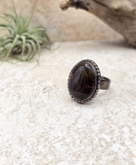 Fire Agate Sterling Silver Ring, Southwestern Han… - image 10