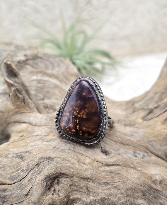 Fire Agate Sterling Silver Ring Size 6 Beaded Bez… - image 12