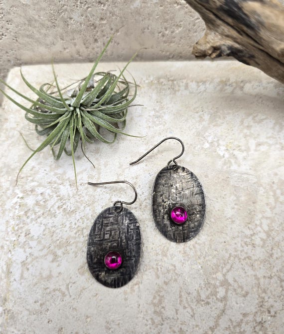 1.5" Ruby 925 Silver Hammered Concave Earrings - image 13