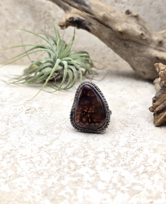 Fire Agate Sterling Silver Ring Size 6 Beaded Bez… - image 7