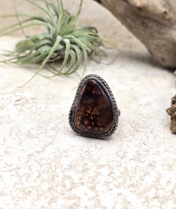 Fire Agate Sterling Silver Ring Size 6 Beaded Bez… - image 6