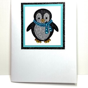 Cartões Blingy Penguin - Sentimento de Paz na Terra - Conjunto de 8 cartões feitos à mão - Tamanho A2