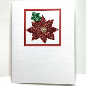 Blingy Poinsettia Cards - Merry Christmas Sentiment - Set of 8 Handmade Cards - A2 Size