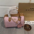 Coach Outlet Rowan Satchel Bag Signature Canvas With Charms Powder Pink CEA18